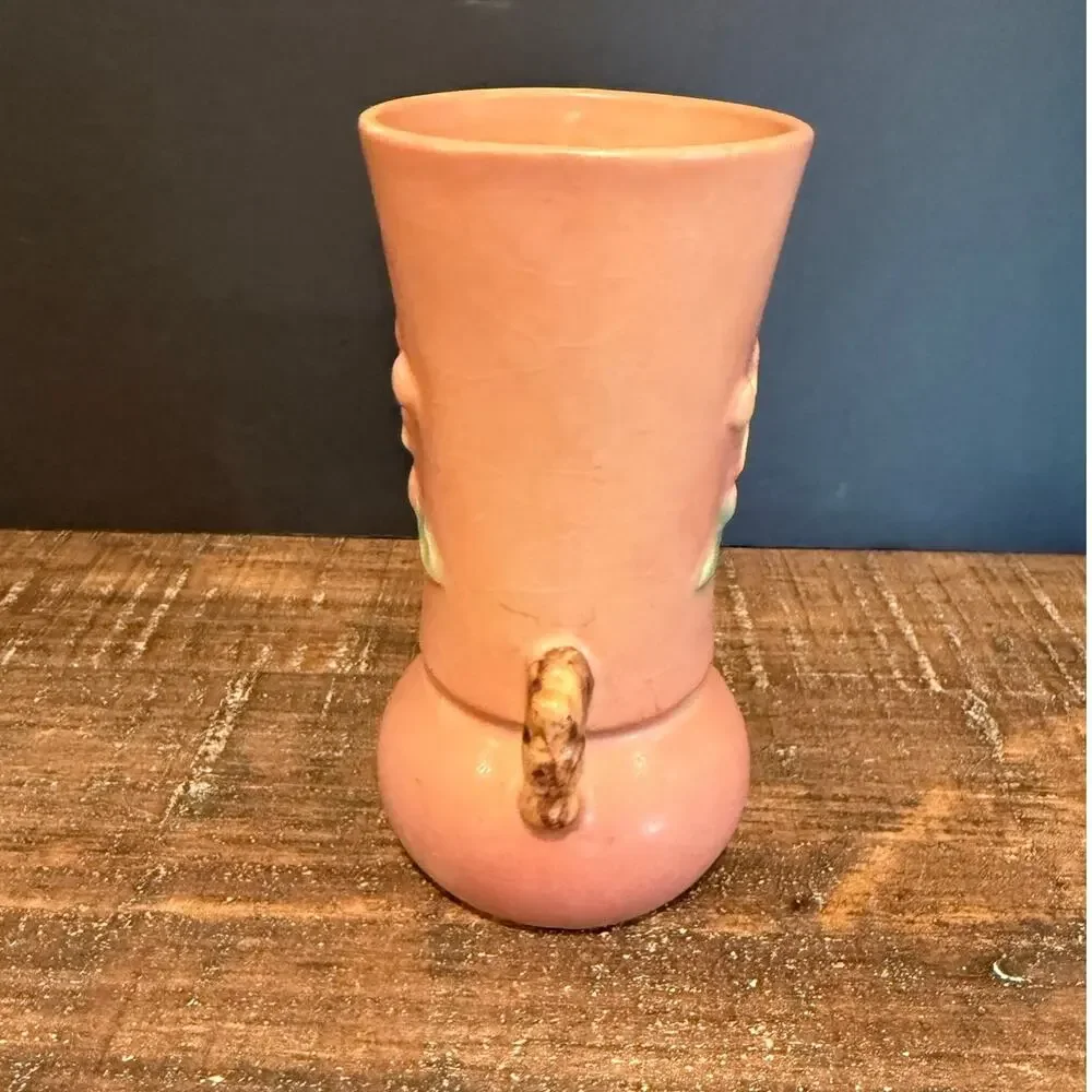 Vintage Roseville Apple Blossom Pink Art Pottery Vase 1940's Mid Century Modern
